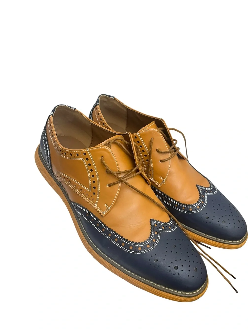 Men's Meijiana Two-Tone Wingtip Oxford Brogue - Tan & Navy